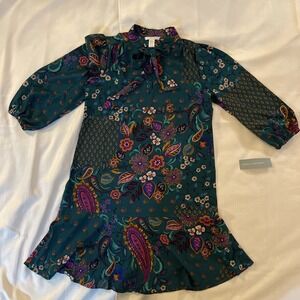 NWT London Times Teal Floral & Paisley Dress Midi Length Boho